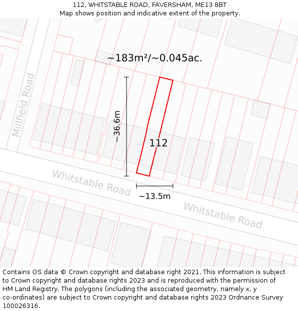 112, WHITSTABLE ROAD, FAVERSHAM, ME13 8BT: Plot and title map