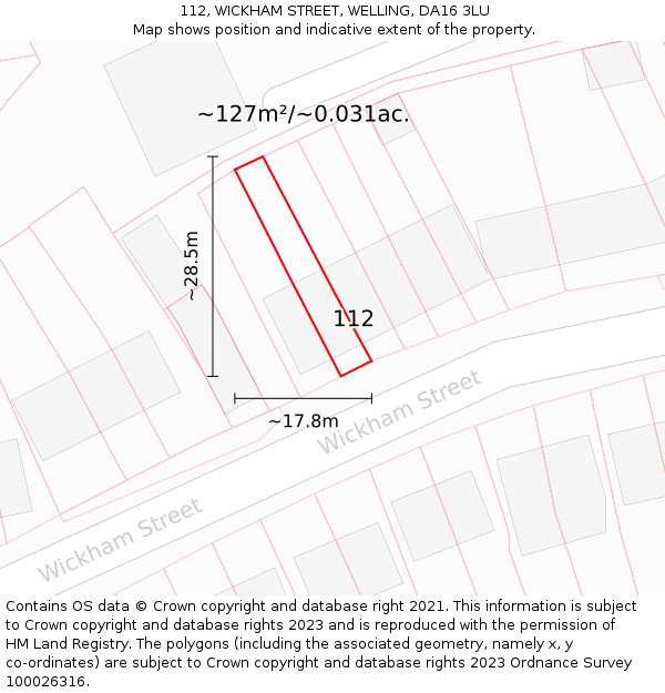 112, WICKHAM STREET, WELLING, DA16 3LU: Plot and title map
