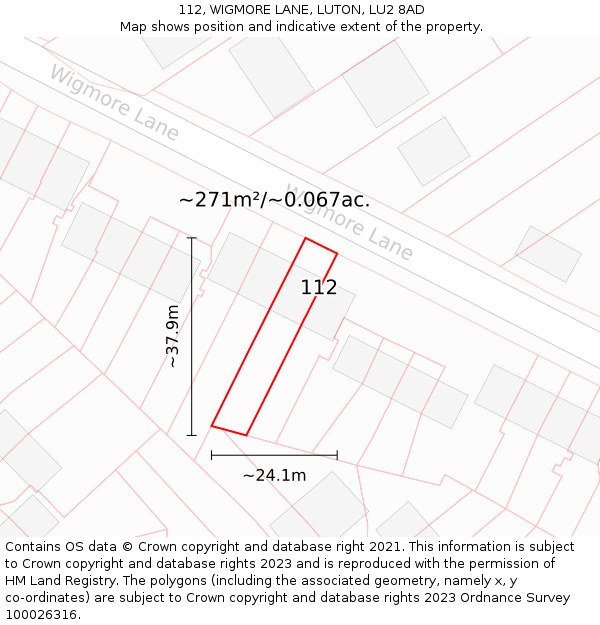 112, WIGMORE LANE, LUTON, LU2 8AD: Plot and title map