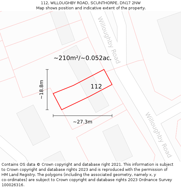 112, WILLOUGHBY ROAD, SCUNTHORPE, DN17 2NW: Plot and title map