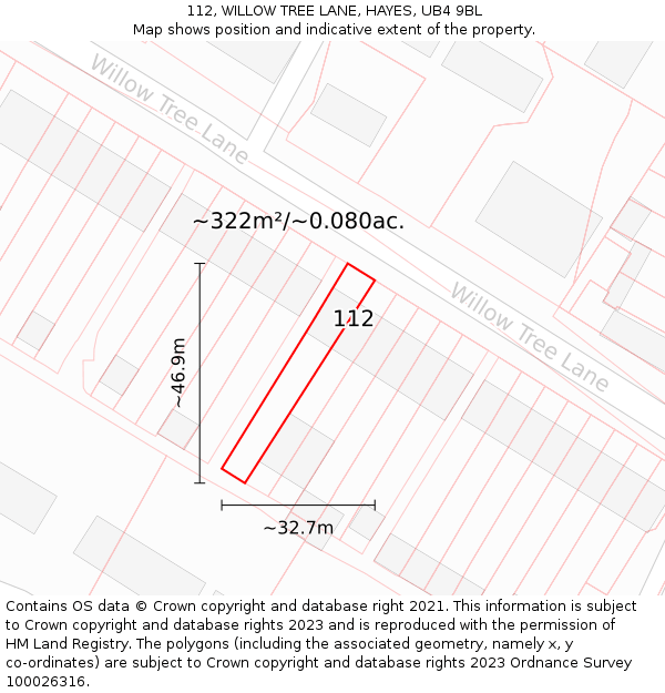 112, WILLOW TREE LANE, HAYES, UB4 9BL: Plot and title map