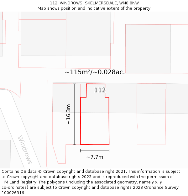 112, WINDROWS, SKELMERSDALE, WN8 8NW: Plot and title map