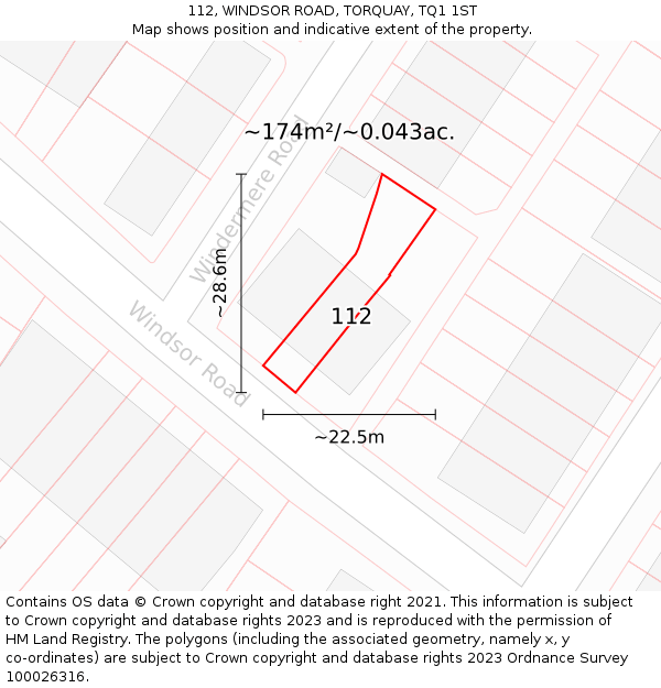 112, WINDSOR ROAD, TORQUAY, TQ1 1ST: Plot and title map