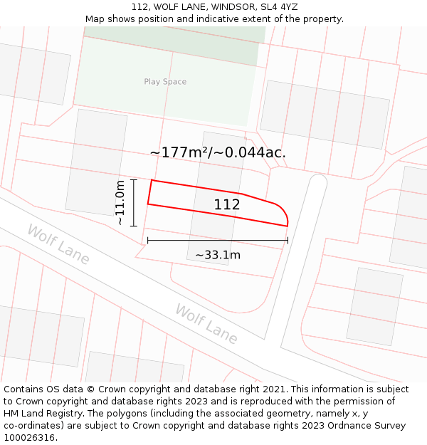 112, WOLF LANE, WINDSOR, SL4 4YZ: Plot and title map