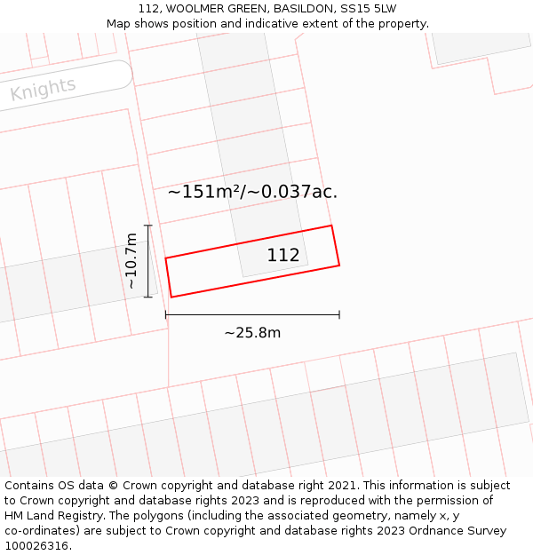 112, WOOLMER GREEN, BASILDON, SS15 5LW: Plot and title map