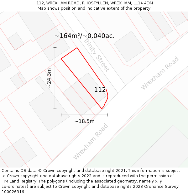 112, WREXHAM ROAD, RHOSTYLLEN, WREXHAM, LL14 4DN: Plot and title map