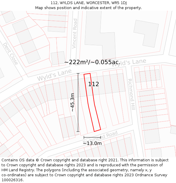 112, WYLDS LANE, WORCESTER, WR5 1DJ: Plot and title map