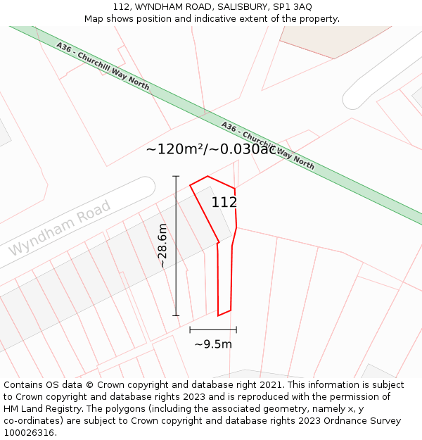 112, WYNDHAM ROAD, SALISBURY, SP1 3AQ: Plot and title map