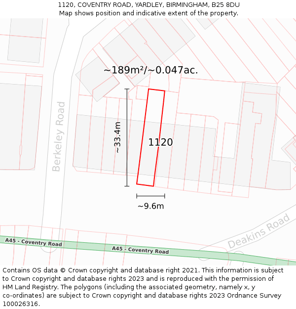1120, COVENTRY ROAD, YARDLEY, BIRMINGHAM, B25 8DU: Plot and title map
