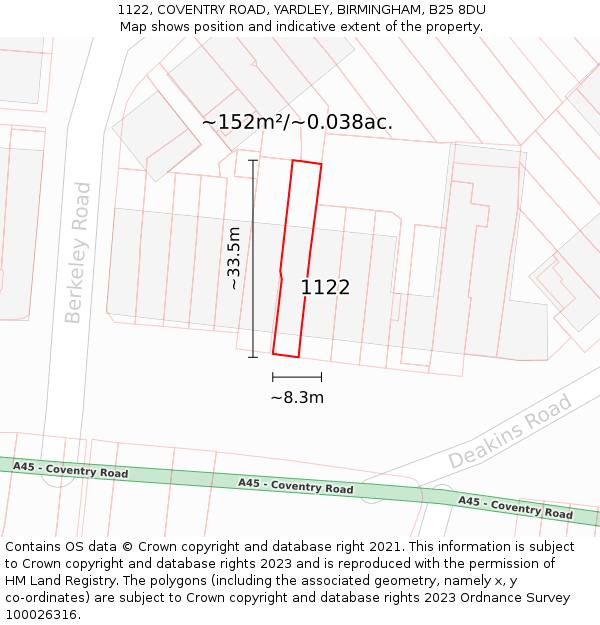 1122, COVENTRY ROAD, YARDLEY, BIRMINGHAM, B25 8DU: Plot and title map