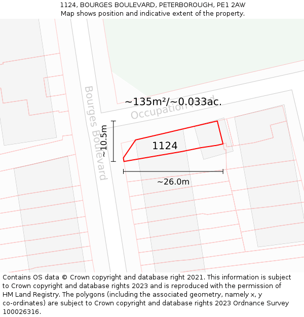 1124, BOURGES BOULEVARD, PETERBOROUGH, PE1 2AW: Plot and title map