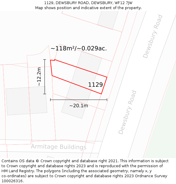 1129, DEWSBURY ROAD, DEWSBURY, WF12 7JW: Plot and title map