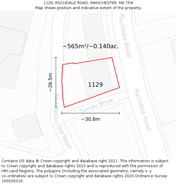1129, ROCHDALE ROAD, MANCHESTER, M9 7FW: Plot and title map