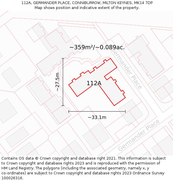 112A, GERMANDER PLACE, CONNIBURROW, MILTON KEYNES, MK14 7DP: Plot and title map