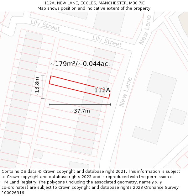 112A, NEW LANE, ECCLES, MANCHESTER, M30 7JE: Plot and title map