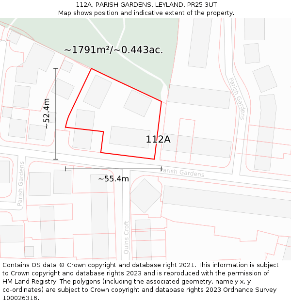 112A, PARISH GARDENS, LEYLAND, PR25 3UT: Plot and title map