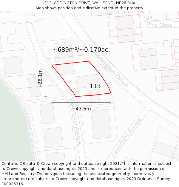 113, ADDINGTON DRIVE, WALLSEND, NE28 9UX: Plot and title map