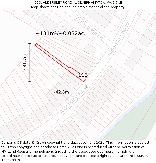 113, ALDERSLEY ROAD, WOLVERHAMPTON, WV6 9NE: Plot and title map