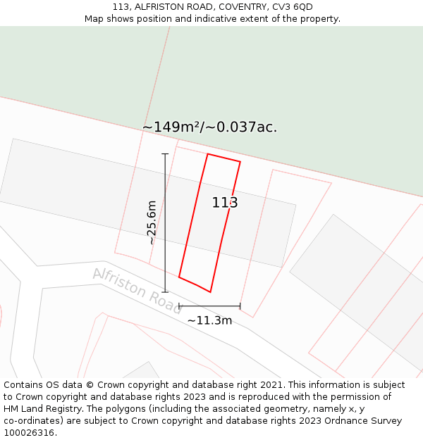 113, ALFRISTON ROAD, COVENTRY, CV3 6QD: Plot and title map