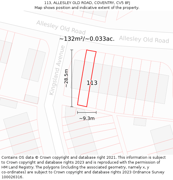 113, ALLESLEY OLD ROAD, COVENTRY, CV5 8FJ: Plot and title map