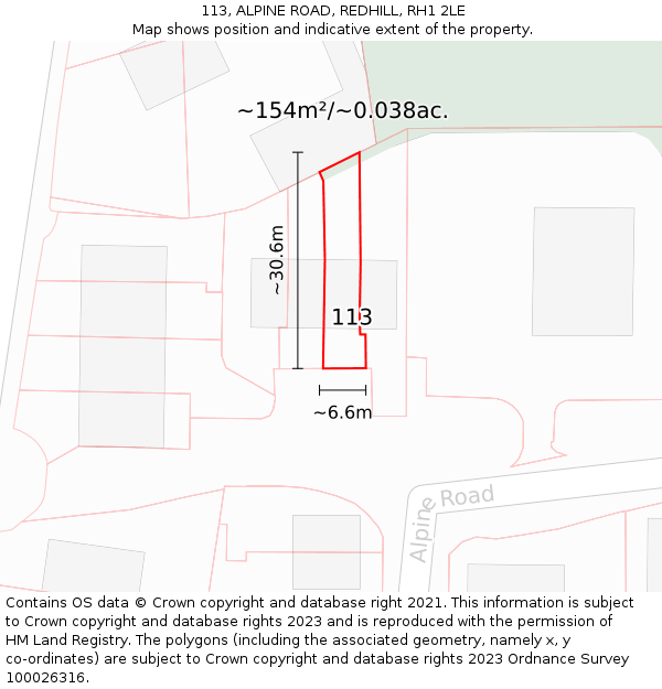113, ALPINE ROAD, REDHILL, RH1 2LE: Plot and title map