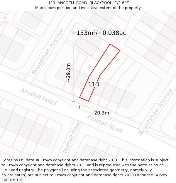 113, ANSDELL ROAD, BLACKPOOL, FY1 6PT: Plot and title map