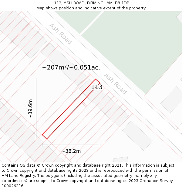 113, ASH ROAD, BIRMINGHAM, B8 1DP: Plot and title map