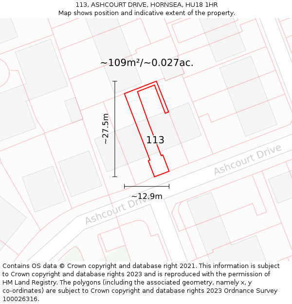 113, ASHCOURT DRIVE, HORNSEA, HU18 1HR: Plot and title map