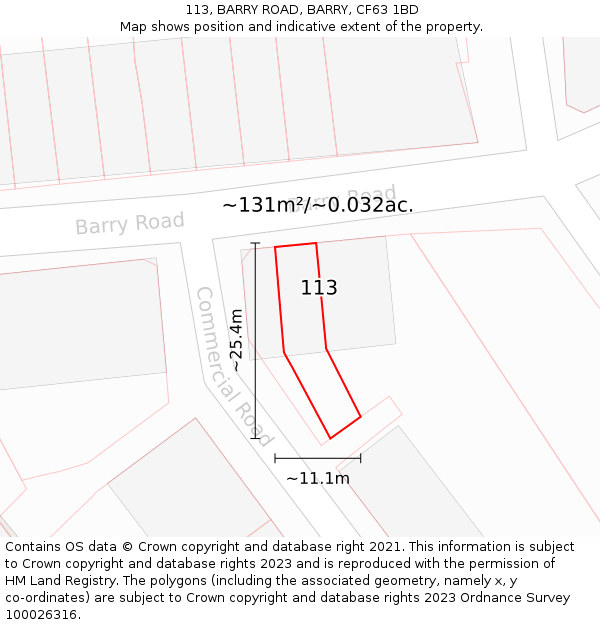 113, BARRY ROAD, BARRY, CF63 1BD: Plot and title map