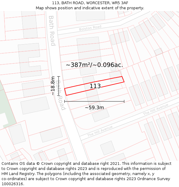 113, BATH ROAD, WORCESTER, WR5 3AF: Plot and title map
