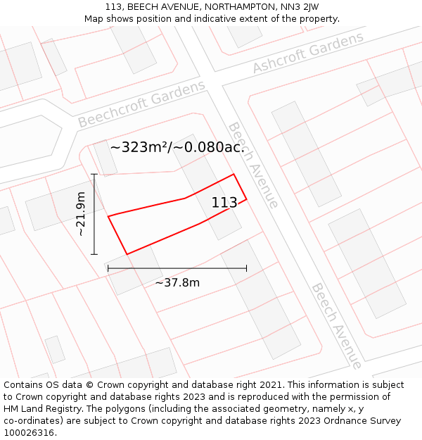 113, BEECH AVENUE, NORTHAMPTON, NN3 2JW: Plot and title map