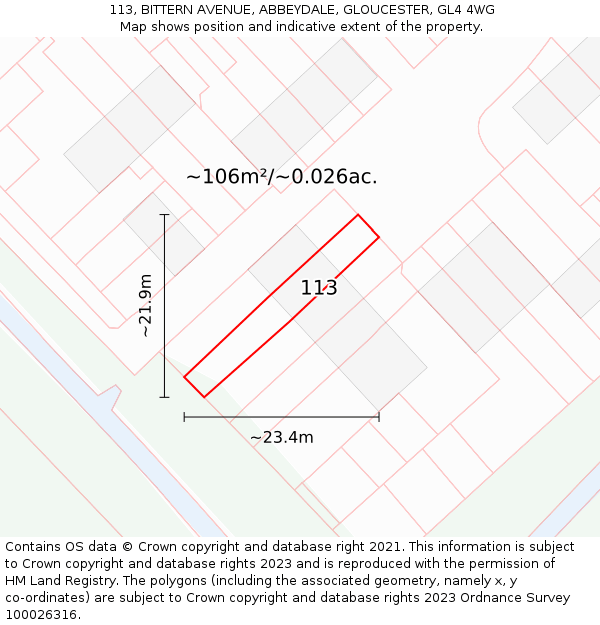 113, BITTERN AVENUE, ABBEYDALE, GLOUCESTER, GL4 4WG: Plot and title map