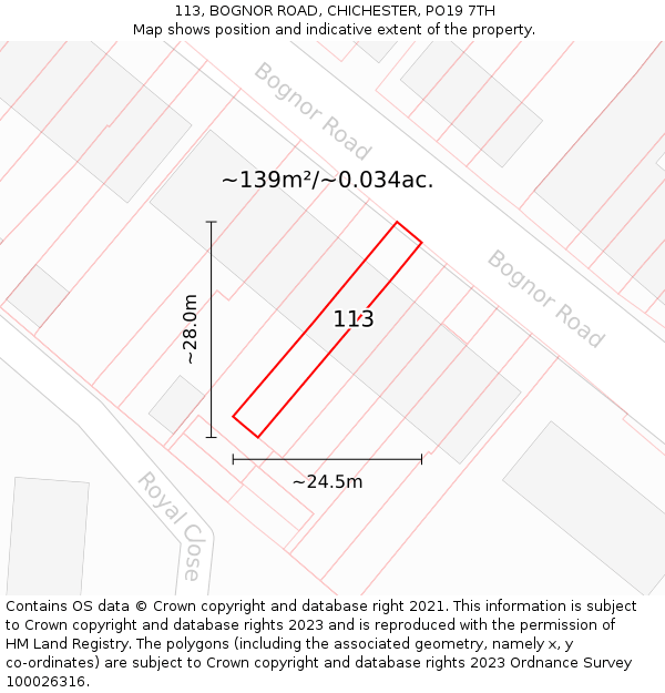 113, BOGNOR ROAD, CHICHESTER, PO19 7TH: Plot and title map
