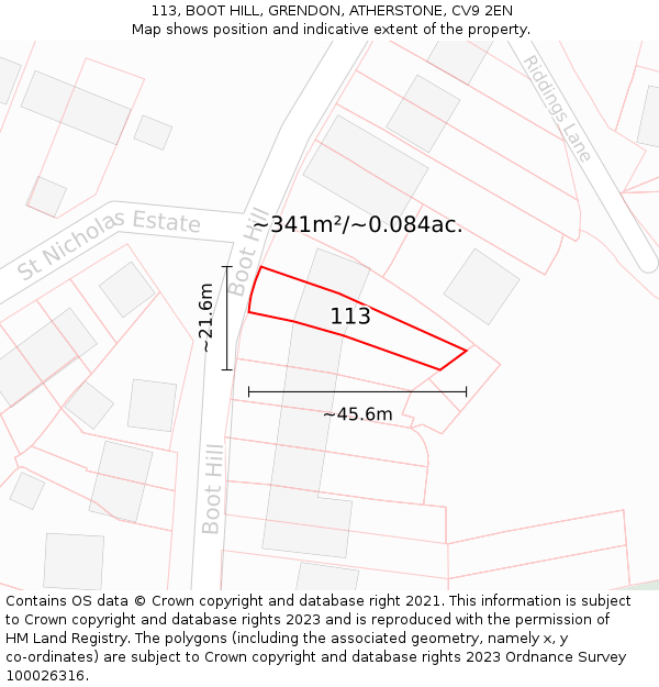 113, BOOT HILL, GRENDON, ATHERSTONE, CV9 2EN: Plot and title map
