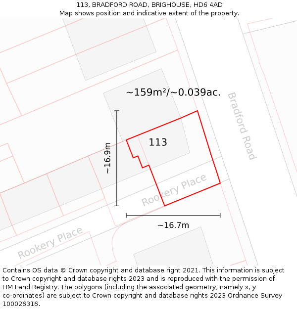 113, BRADFORD ROAD, BRIGHOUSE, HD6 4AD: Plot and title map