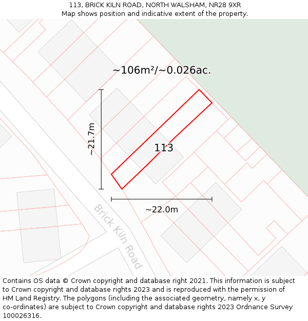 113, BRICK KILN ROAD, NORTH WALSHAM, NR28 9XR: Plot and title map