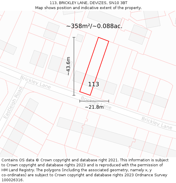 113, BRICKLEY LANE, DEVIZES, SN10 3BT: Plot and title map