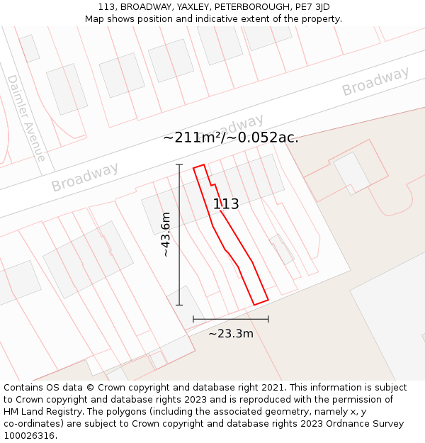 113, BROADWAY, YAXLEY, PETERBOROUGH, PE7 3JD: Plot and title map
