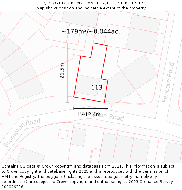 113, BROMPTON ROAD, HAMILTON, LEICESTER, LE5 1PP: Plot and title map