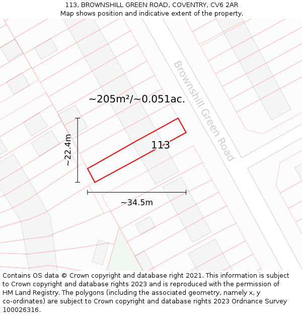 113, BROWNSHILL GREEN ROAD, COVENTRY, CV6 2AR: Plot and title map
