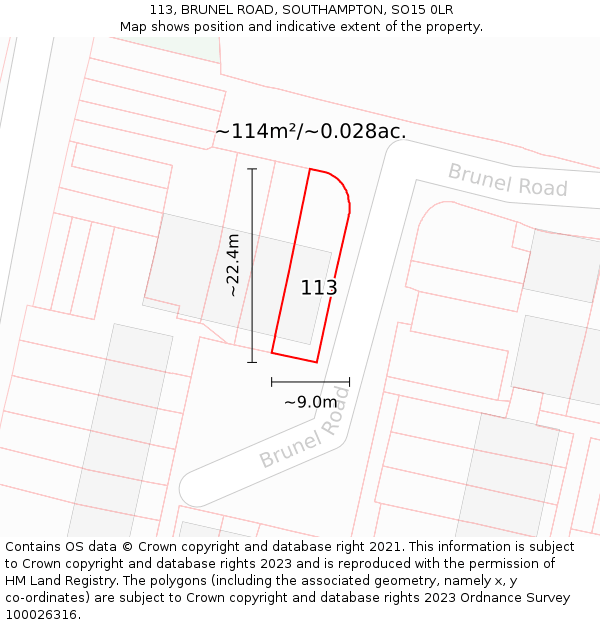 113, BRUNEL ROAD, SOUTHAMPTON, SO15 0LR: Plot and title map