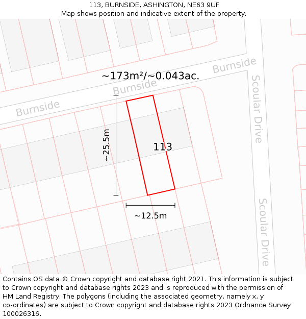 113, BURNSIDE, ASHINGTON, NE63 9UF: Plot and title map