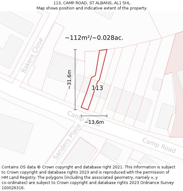 113, CAMP ROAD, ST ALBANS, AL1 5HL: Plot and title map