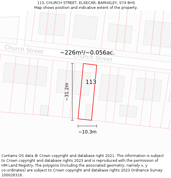 113, CHURCH STREET, ELSECAR, BARNSLEY, S74 8HS: Plot and title map
