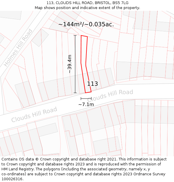 113, CLOUDS HILL ROAD, BRISTOL, BS5 7LG: Plot and title map