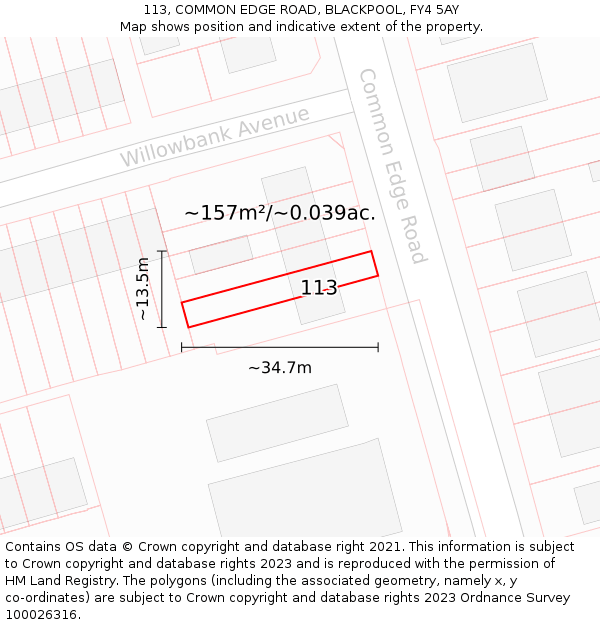 113, COMMON EDGE ROAD, BLACKPOOL, FY4 5AY: Plot and title map