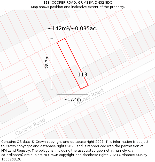 113, COOPER ROAD, GRIMSBY, DN32 8DQ: Plot and title map