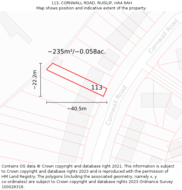 113, CORNWALL ROAD, RUISLIP, HA4 6AH: Plot and title map