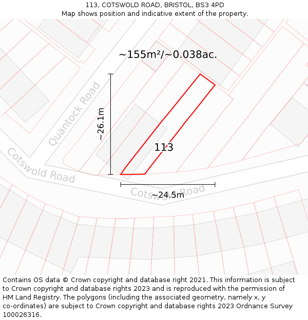 113, COTSWOLD ROAD, BRISTOL, BS3 4PD: Plot and title map