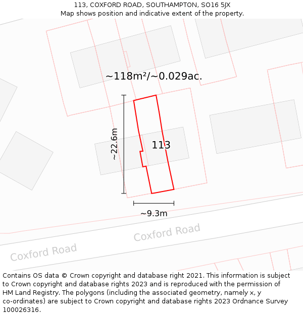 113, COXFORD ROAD, SOUTHAMPTON, SO16 5JX: Plot and title map